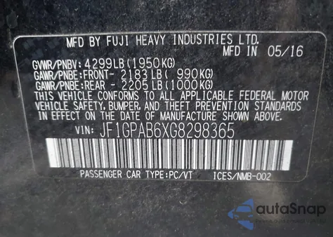 2016 Subaru Impreza 2.0I Premium из США, поврежденный, VIN JF1GPAB6XG8298365